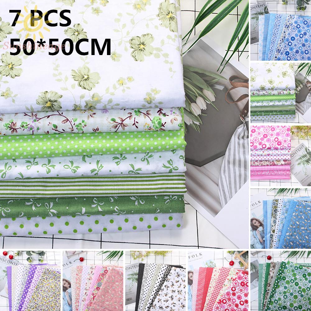 7pcs Kain  Katun  Motif Campur Ukuran 50x50cm Untuk Menjahit 