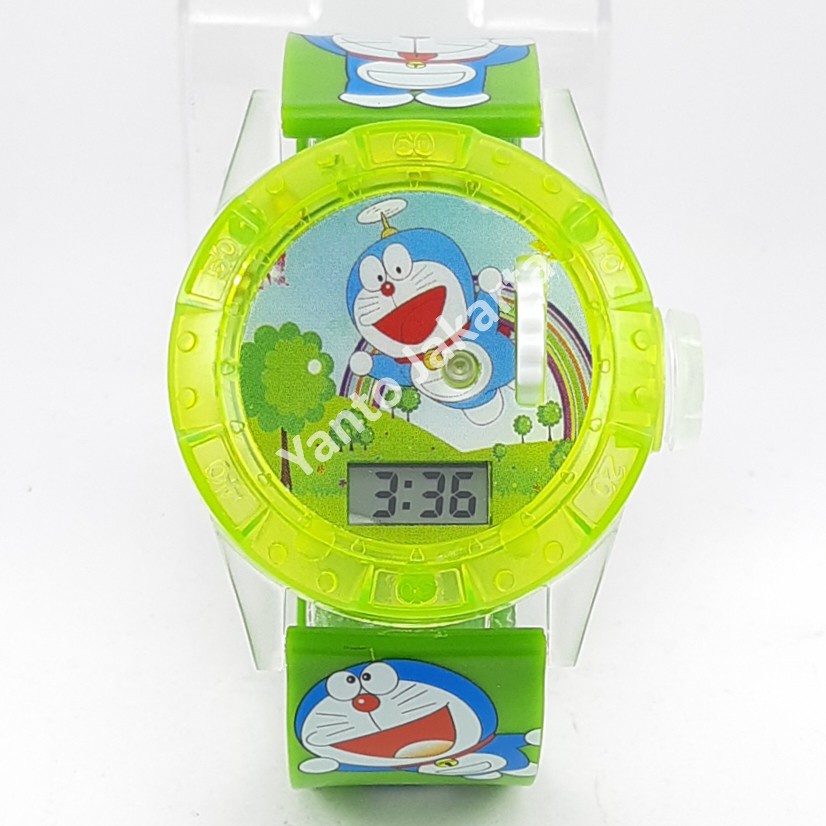 JAM TANGAN DORAEMON ANAK LAMPU LASER MUSIK GROSIR MURAH