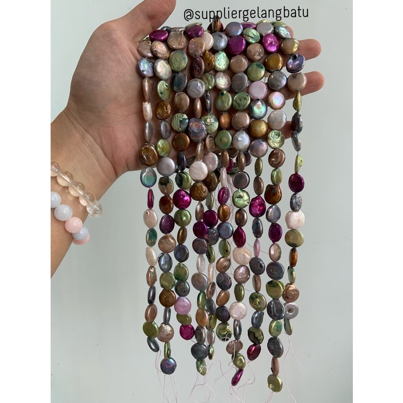 Mutiara KOIN MULTICOLOUR 12mm Air Tawar Barok Bulat PANCAWARNA pearl