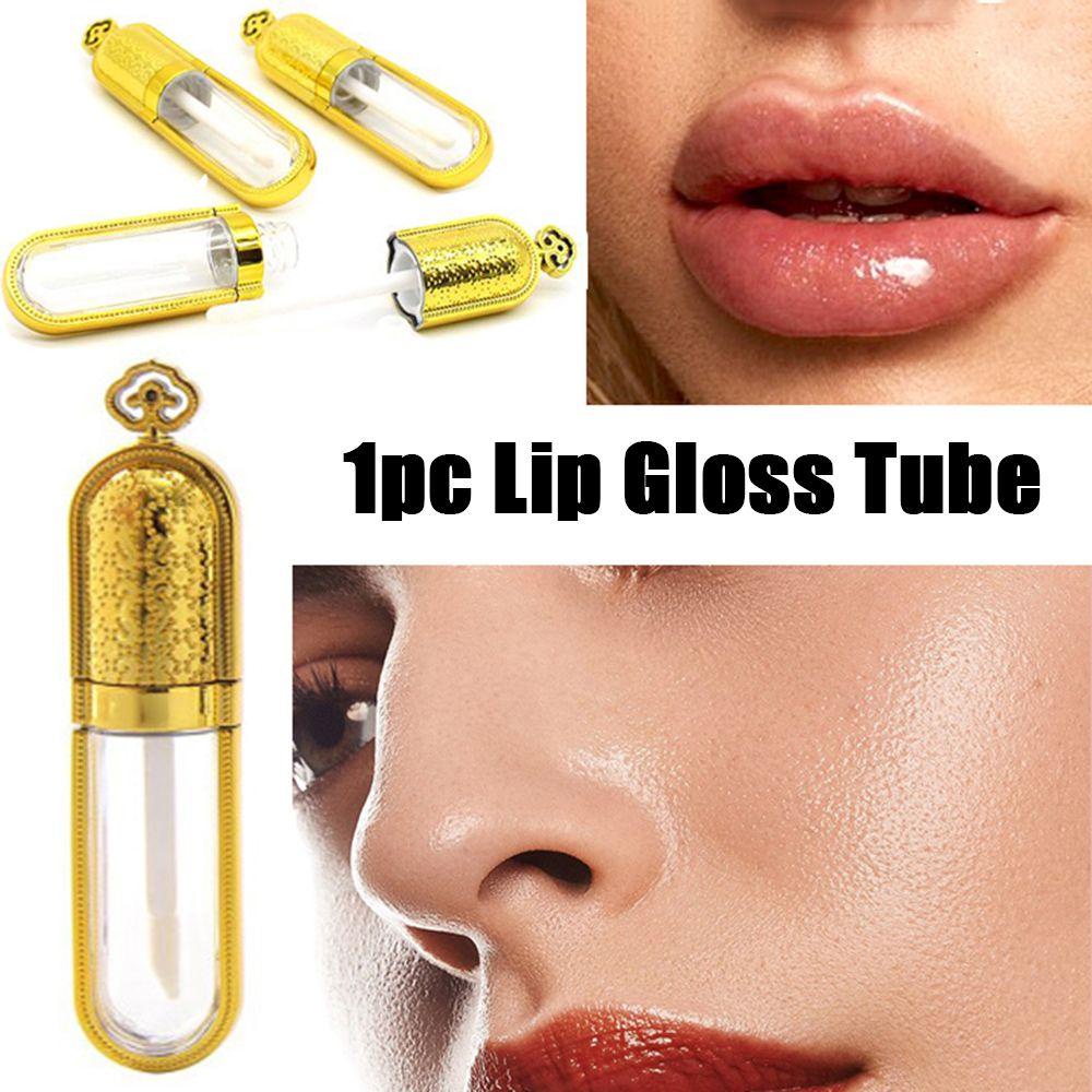 Rebuy Tabung Lip Gloss Transparan DIY Plastik Mahkota Emas Alat Makeup Lip Balm Botol