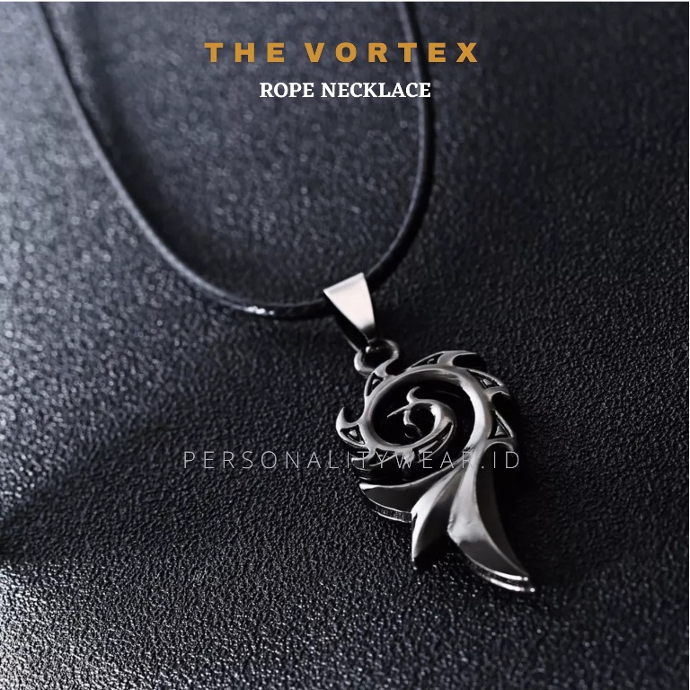 Kalung Tali Pria Cowok Hitam Keren Liontin  Anti Karat THE VORTEX