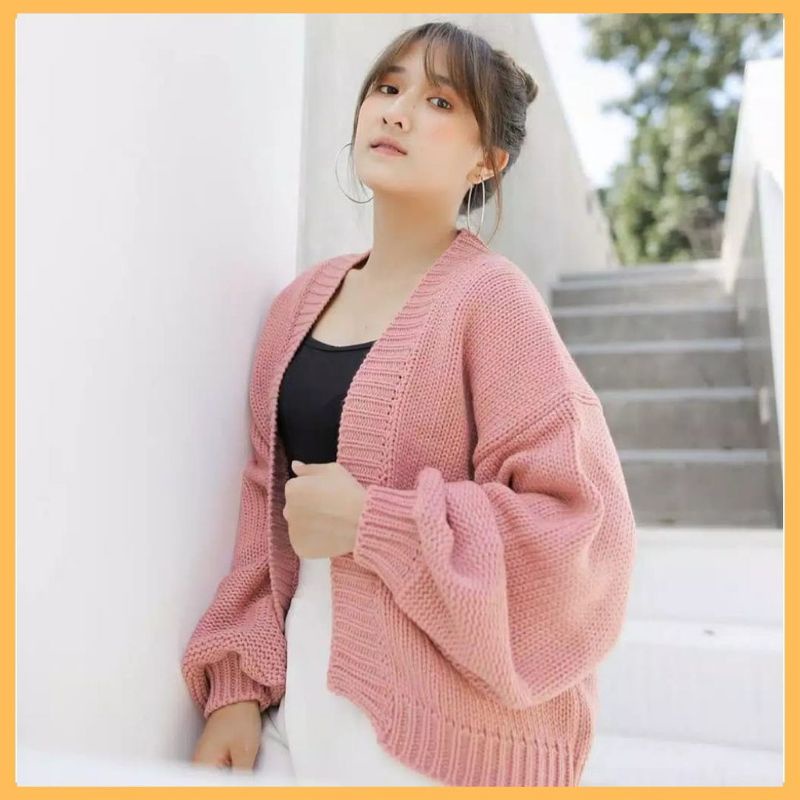 FLUFFY CARDY / CARDIGAN OVERSIZE / KARDIGAN RAJUT WANITA TANGAN BALON / KARDIGAN RAJUT CROP WANITA / KARDIGAN CROP