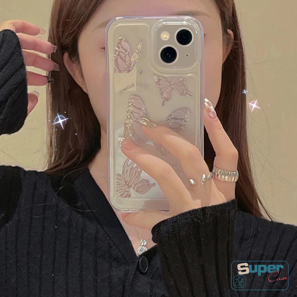 IPHONE Casing Ponsel Kupu-Kupu Fantasi Bening Kompatibel Untuk Iphone7 8 Plus 14 13 11 12 Pro MAX 6 6s 7Plus 8Plus XR X XS MAX Angel Eyes Pelindung Kamera Tahan Guncangan Penutup Belakang Transparan