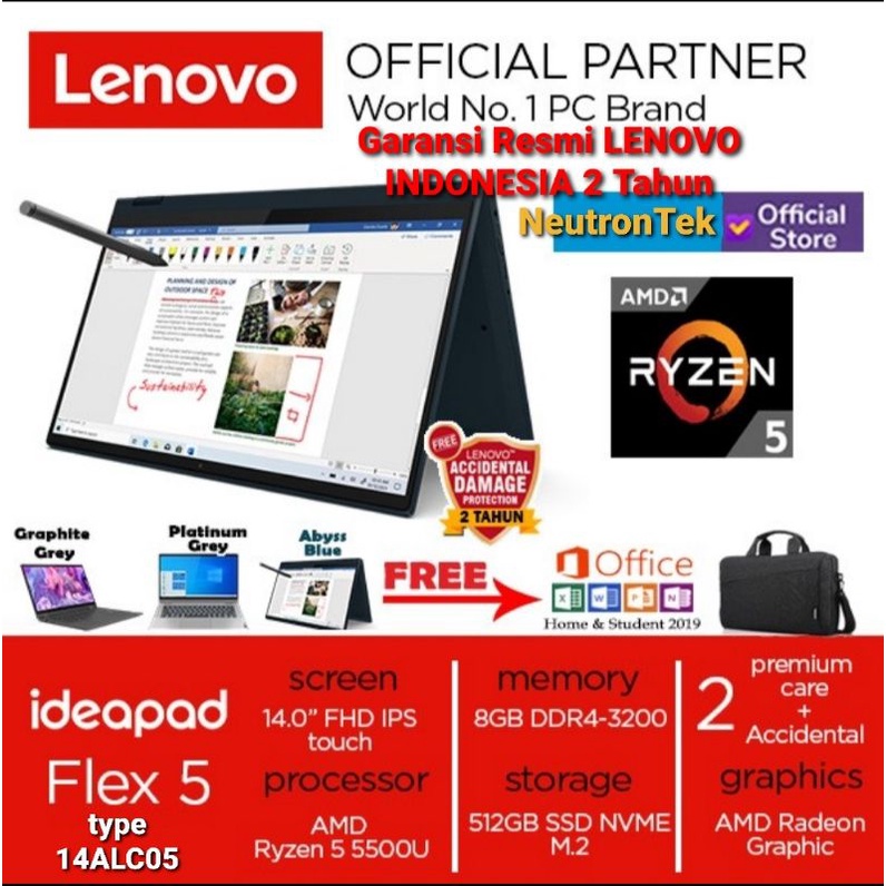 Lenovo Ideapad Flex 5 Grey Ryzen 5 5500U 14" FHD Touch Stylus RAM8Gb NVMe512 Windows&Office Original