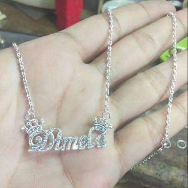 Kalung nama liontin 2 mahkota perak asli