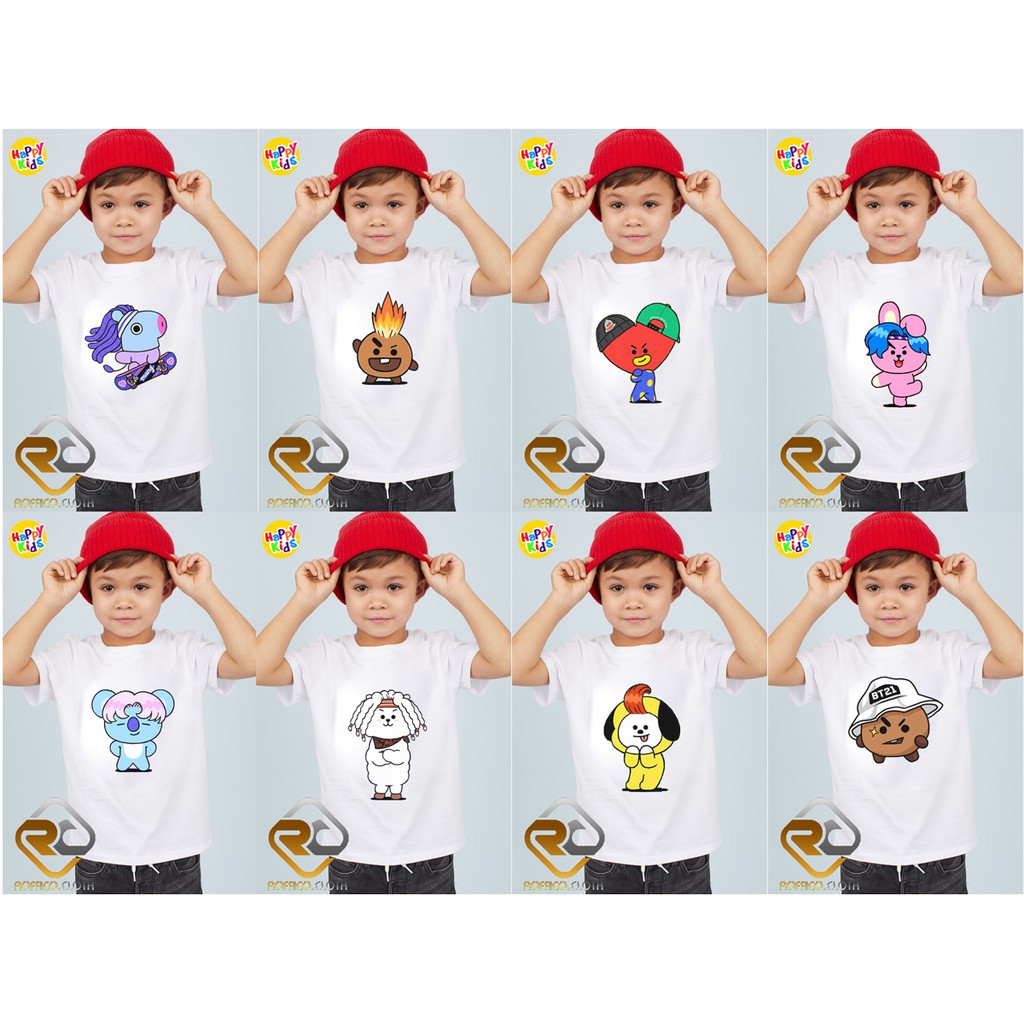 BAJU KAOS ANAK KPOP BTS BT21 PERSONIL BTS / JUNGKOOK / TAEHYUNG / JIMIN / JIN / RM / SUGA / JHOPE
