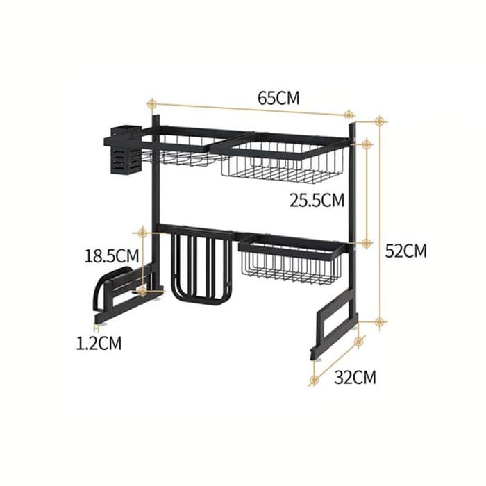 Rak Piring Wastafel 2 Susun Stainless Steel Anti Karat - Rak Dapur Serbaguna - Hitam