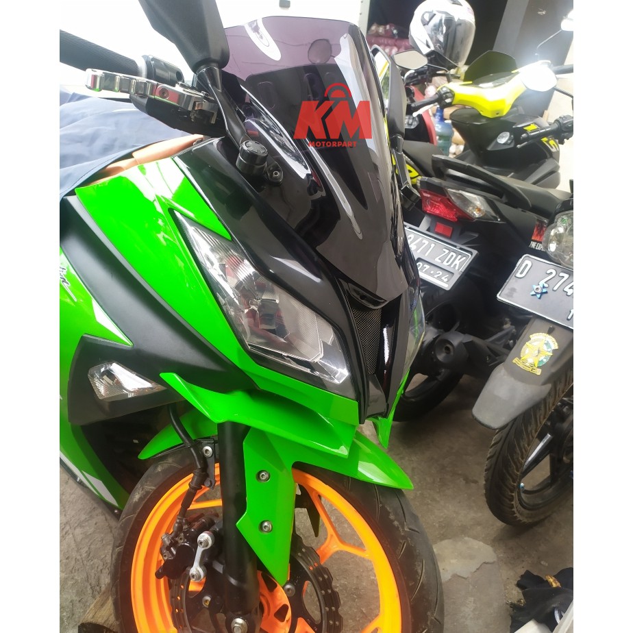 Visor Windshield Ninja 250 Fi Jenong Tinggi 35cm Bonus 4 Baut - Hitam dan Bening Visor Variasi Ninja