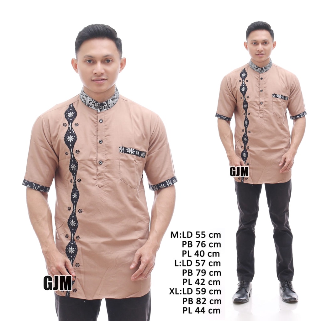 Baju Koko Pria Dewasa Koko Kurta Batik Lengan Pendek Kemeja Muslim Pria Lengan Pendek Koko Kurta Bordir