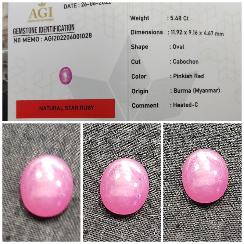(Cod) Natural Batu Ruby star sertifikat AGI