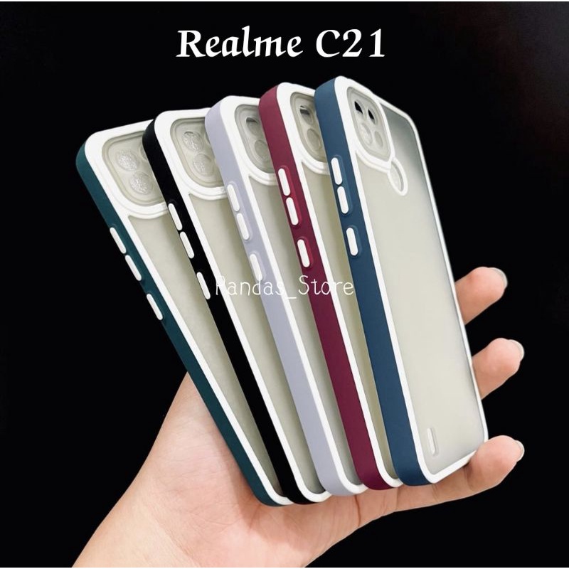 Pro Hybird Realme C21 Softcase Halus dan Elegan / Pinggiran Garis Putih Keren (Pandas)