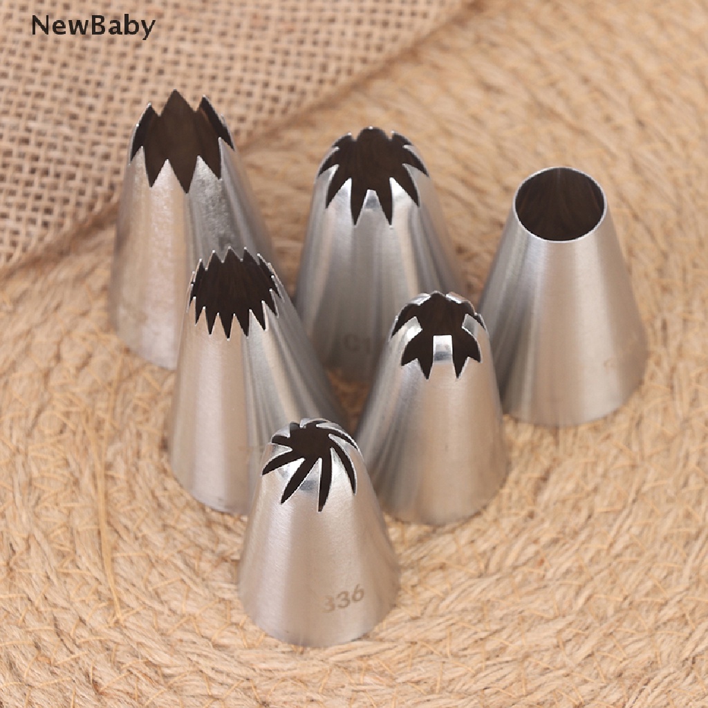 Newbaby 6Pcs / Set Spuit Piping Icing Bahan Stainless Steel Untuk Dekorasi Kue / Pastry