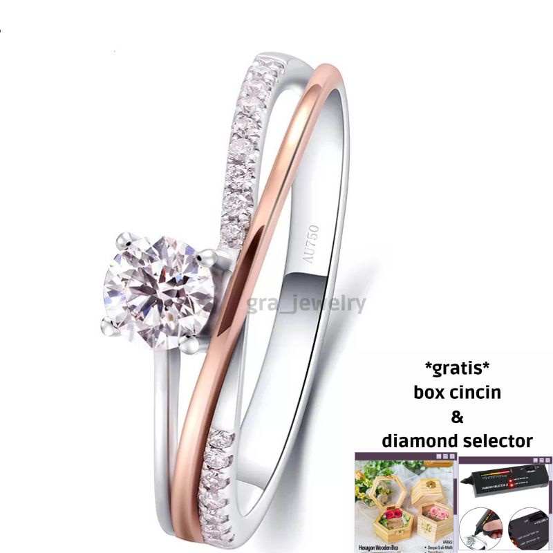 CINCIN EMAS ASLI MUDA PUTIH 375 WANITA ( SERTIFIKAT GRA )MOISONATE BERLIAN