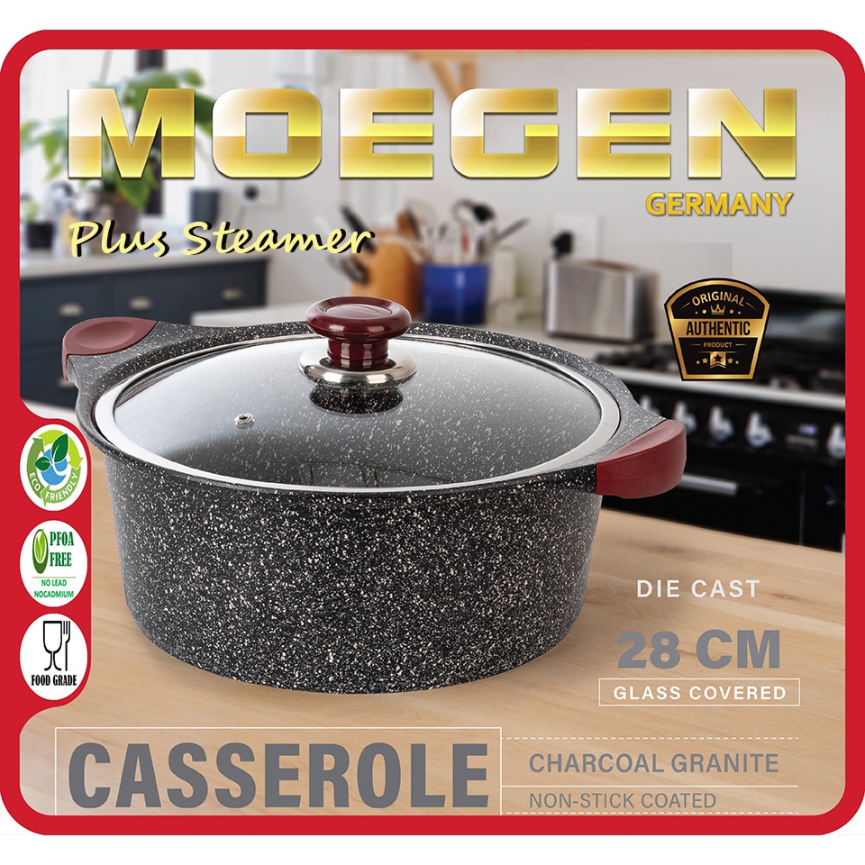 Moegen Germany Casserole 28cm Granite Plus Steamer / Kukusan Tinggi