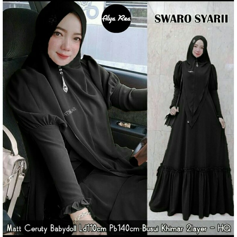 SWARO SET SYARI | SET GAMIS PLUS KHIMAR CERUTY ORI SET SYARI MURAH WANITA MUSLIM