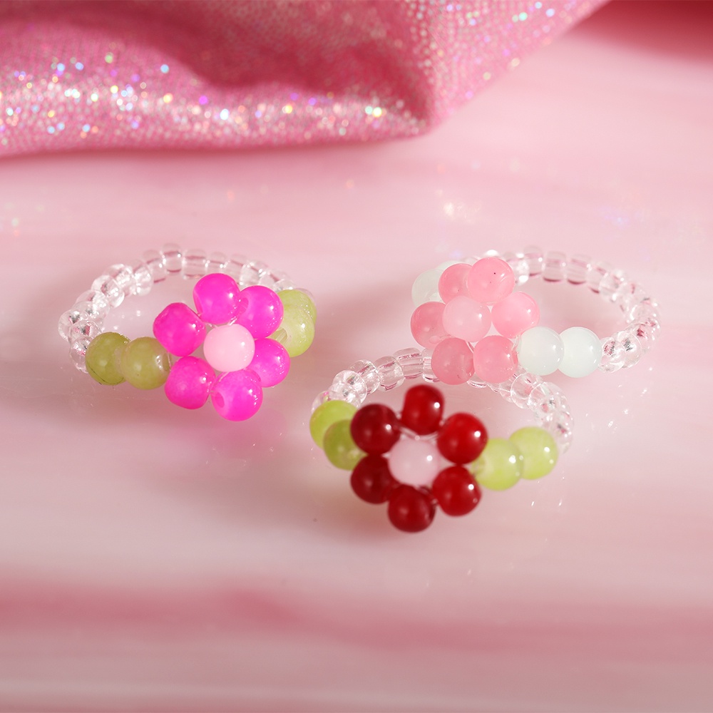 Fashion Colorful Beads Ring Korean Floral Pearl Rings Women Jewelry Accessories Gift