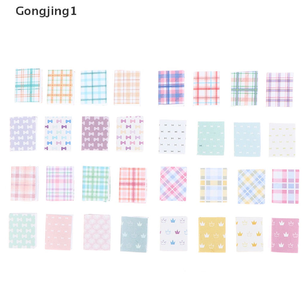 Gongjing1 4Pcs / Set Mainan Miniatur Buku Catatan Motif Garis Kotak-Kotak Untuk Aksesoris Rumah Boneka