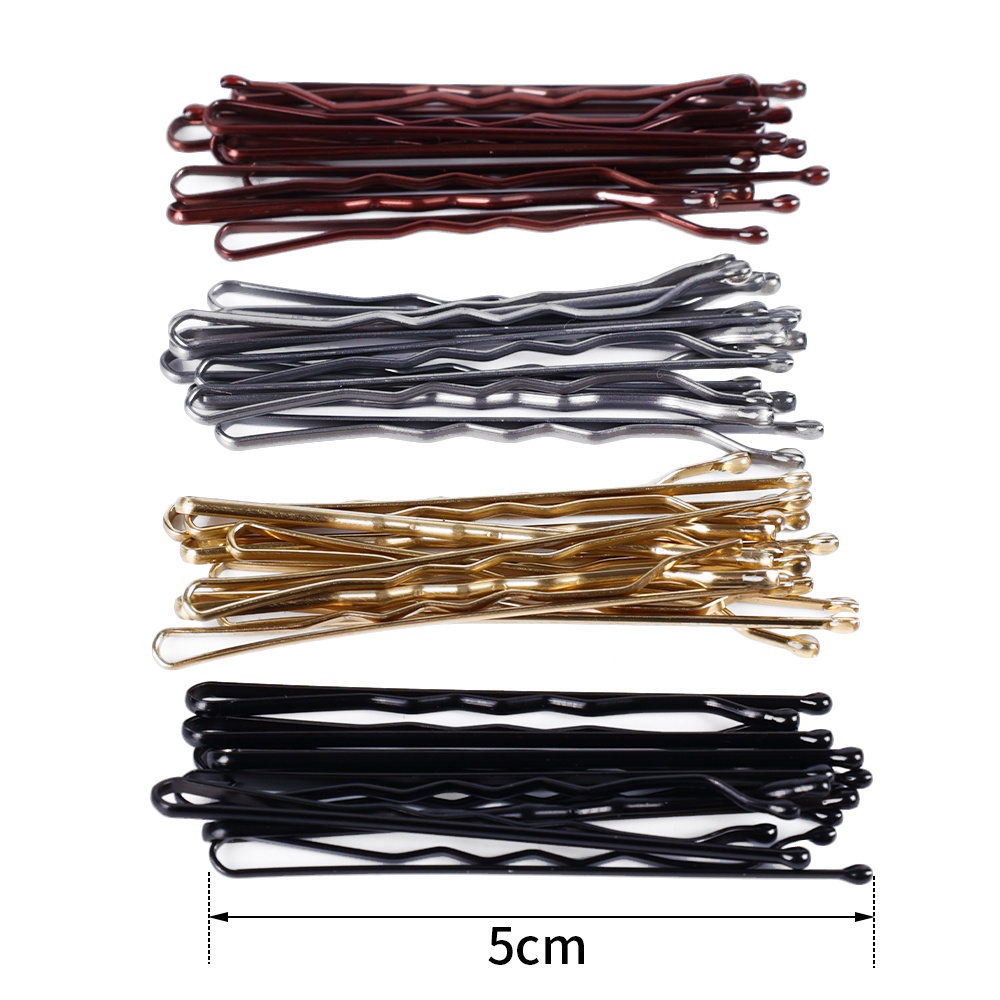 50pcs / Set Jepit Rambut Bobby Pin Bentuk U Bergelombang Bahan Alloy Tebal Warna Emas Perak Coklat Untuk Wanita