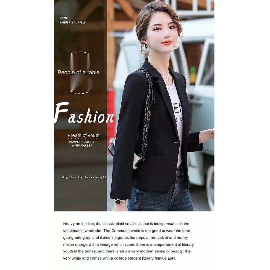 BLAZER WANITA KOREAN FORMAL SANTAI CASUAL FULL BLACK - BLAZER KERJA WANITA WARNA HITAM SLIMFIT NIKAYU