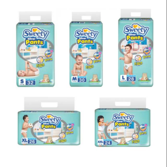 Jual Sweety Silver Pants S32 M30 L28 XL26 XXL24 Popok Celana S 32 M 30