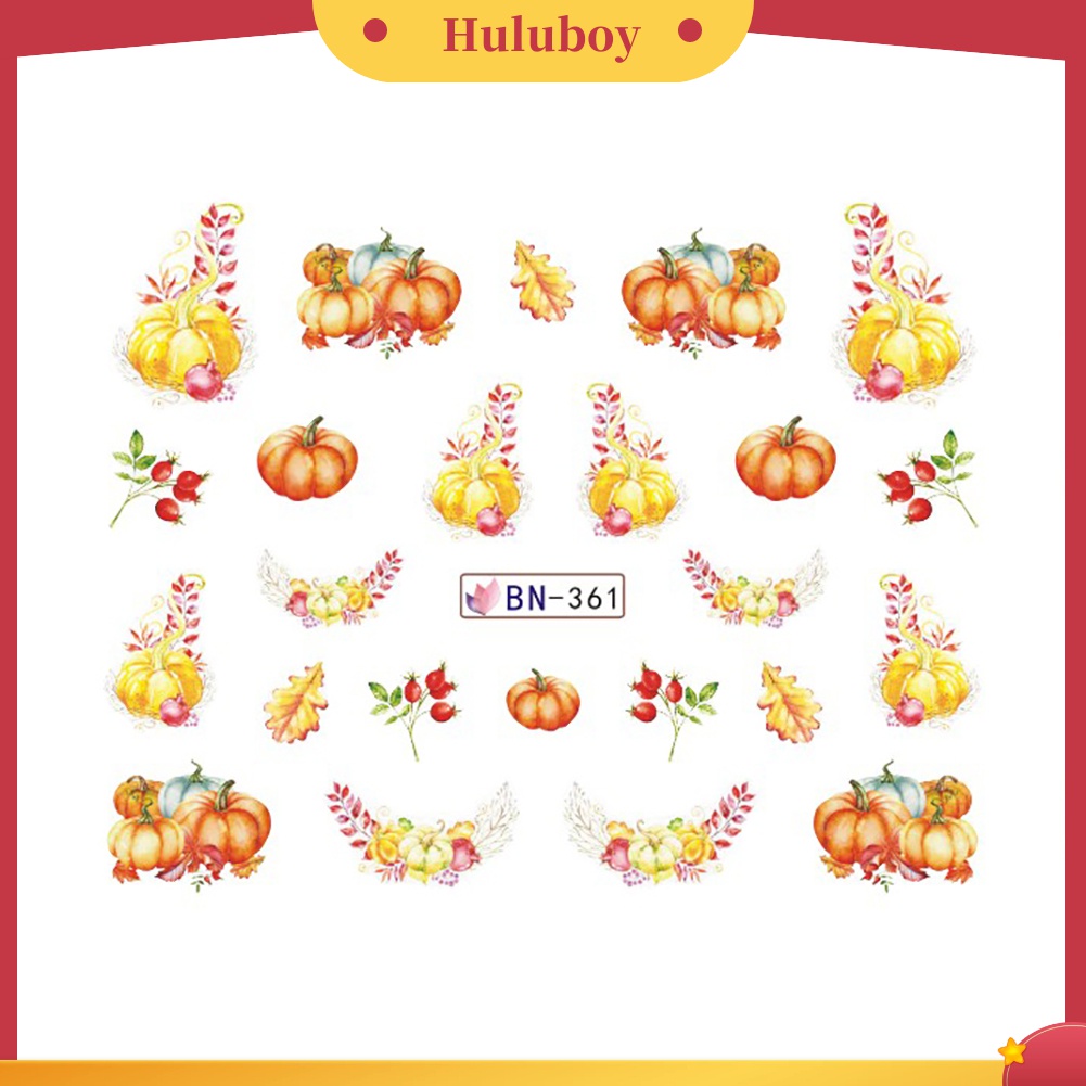 Huluboy Huluboy♡ 12 Lembar Stiker Kuku Motif Labu Maple Untuk Dekorasi Nail Art DIY