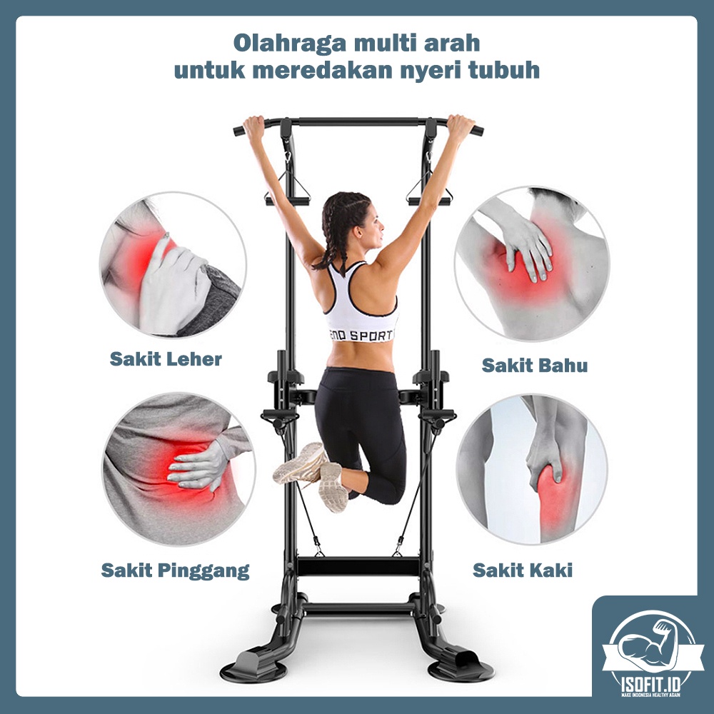 Isofit.id All In One Adjustable Premium Pull Up Hanging Bar / Dipping / Chin Up Bar Multifunction