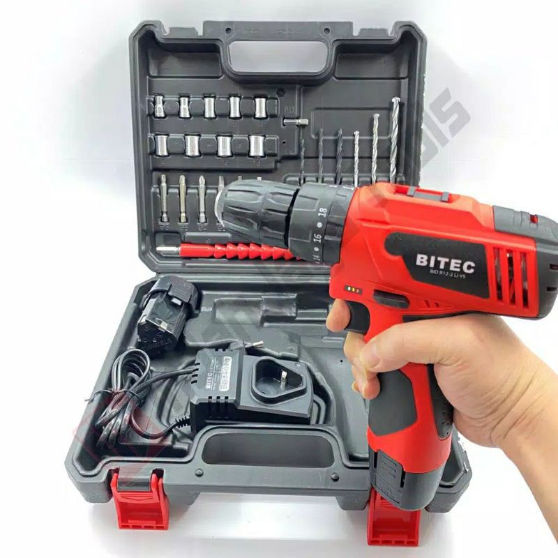 BITEC BID 12-2 LI Cordless Impact Drill Driver Mesin Bor Baterai Charger Bor Besi Kayu Beton