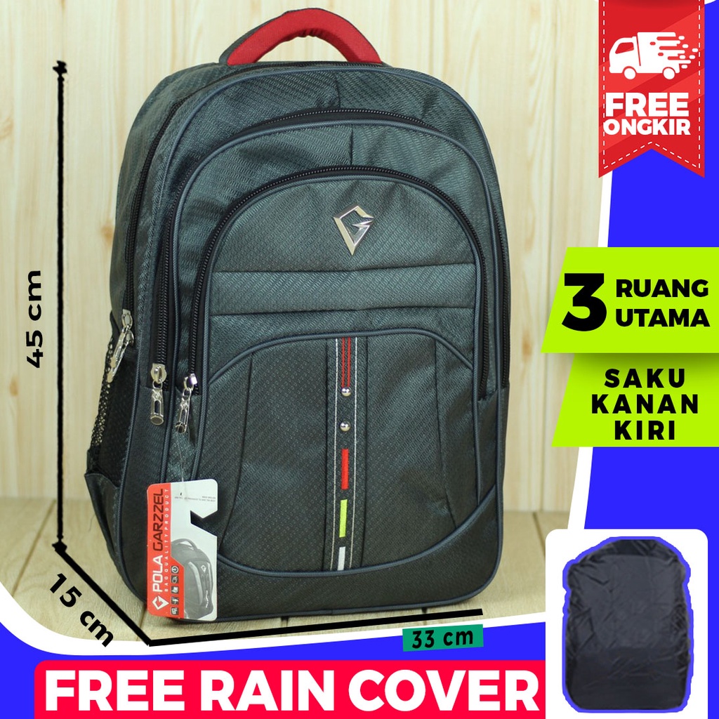 Tas Gendong Pria Wanita Garzzel Garis Putus Tengah Abu Ransel Laptop Multi Fungsi Free Rain Cover