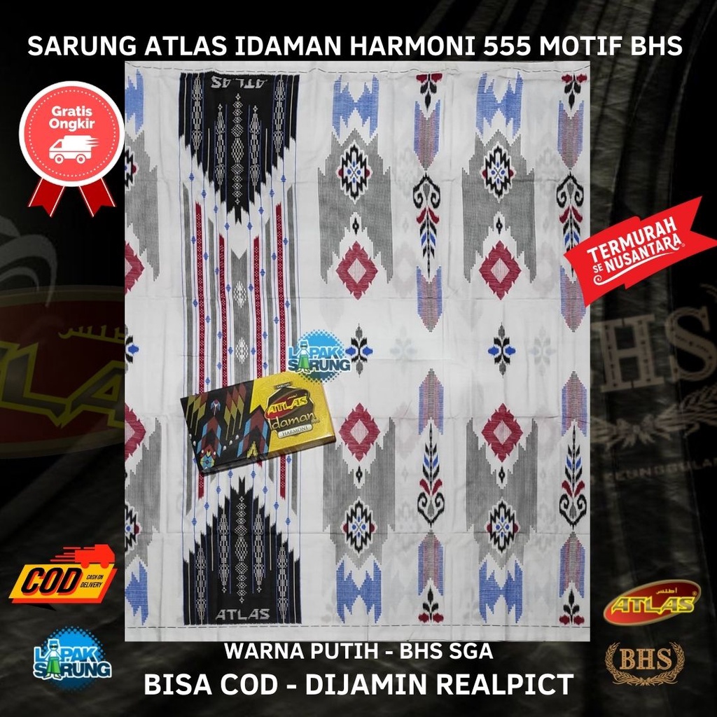 Sarung Atlas Idaman Harmoni 555 Motif BHS SGA Putih - ATLAS ANEMONE PUTIH
