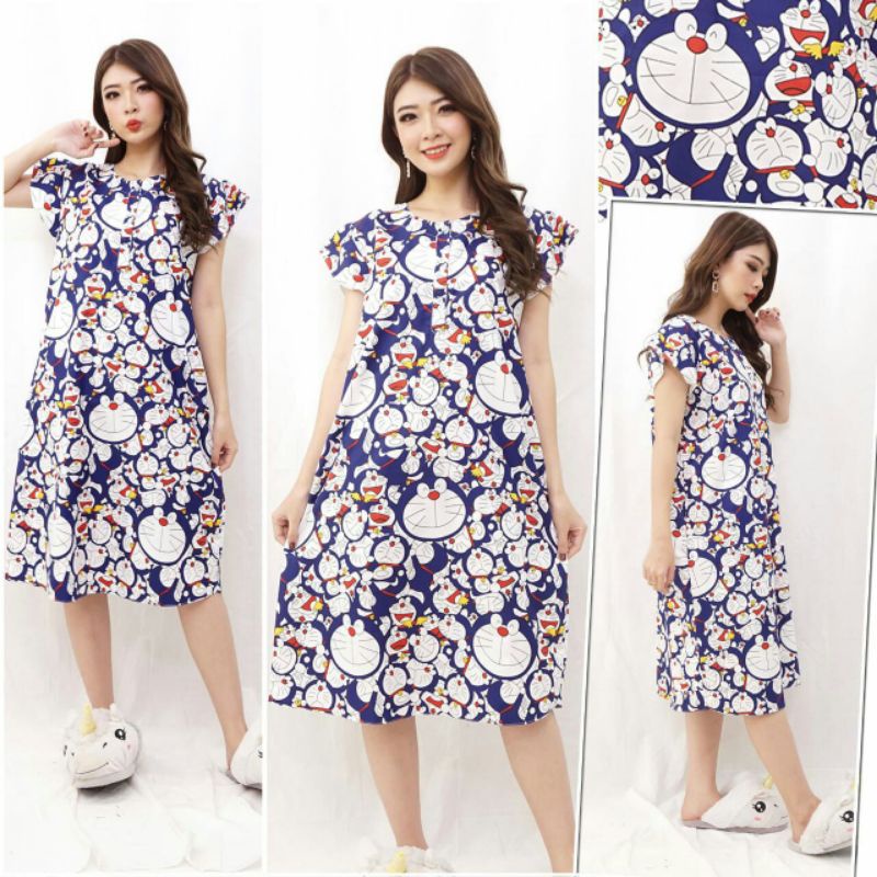 Daster Batik Lengan pendek - Motif Acak / Campur - Leher Kancing /Batik karakter busui-Dora besar