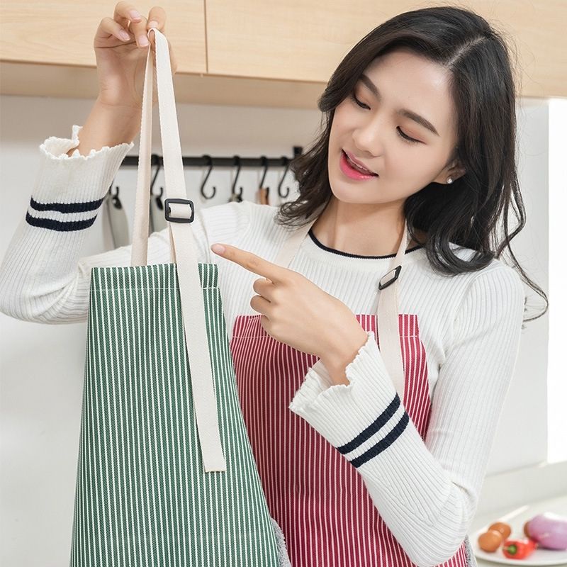 Celemek Apron Tahan Percikan Air Motif Garis Aksen Handuk Awan