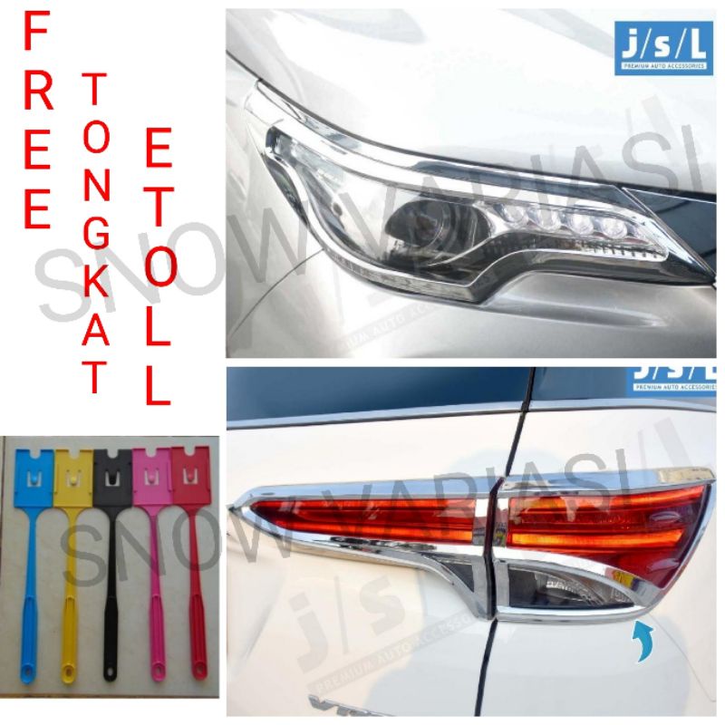 Paket garnish lampu depan belakang all new fortuner type G 2016 2018 JSL HITAM chrome blacktivo