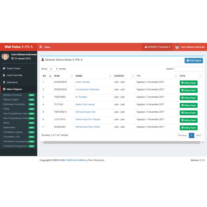 Aplikasi Raport Siswa E-Raport Kurikulum 13 Berbasis Web