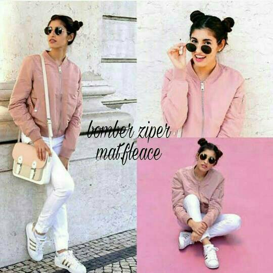 Bomber Zipper Pink / Jaket bomber wanita / Outer cewek / Jaket terbaru