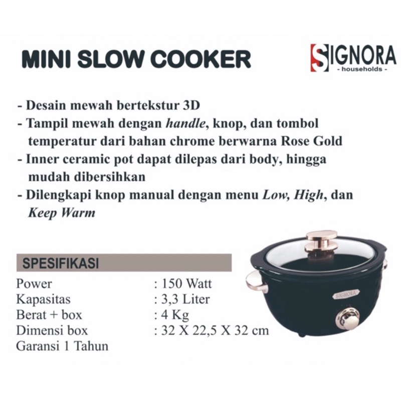Mini Slow Cooker Signora Free Hadiah/Slow Cooker Signora Free Hadiah