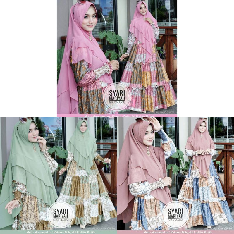 Gamis Pesta Syari  Mariyah Maxmara lux set khimar motif bangkok