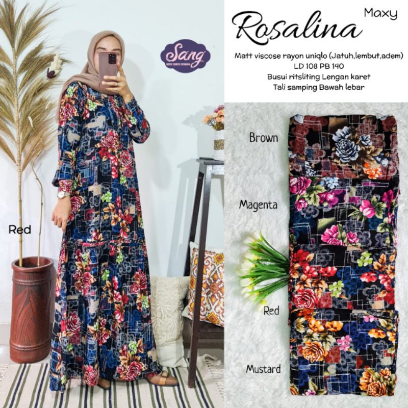 ROSALINA MAXY DRESS BY SANG / MAXI DRESS MOTIF BUNGA BAHAN RAYON VISCOSE