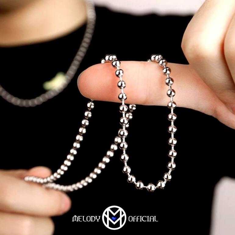 [KODE RPZ] Kalung Pria Wanita Titanium Silver Perak Cowok Cewek Bulat Bola Merica Biji Lada Panjang 