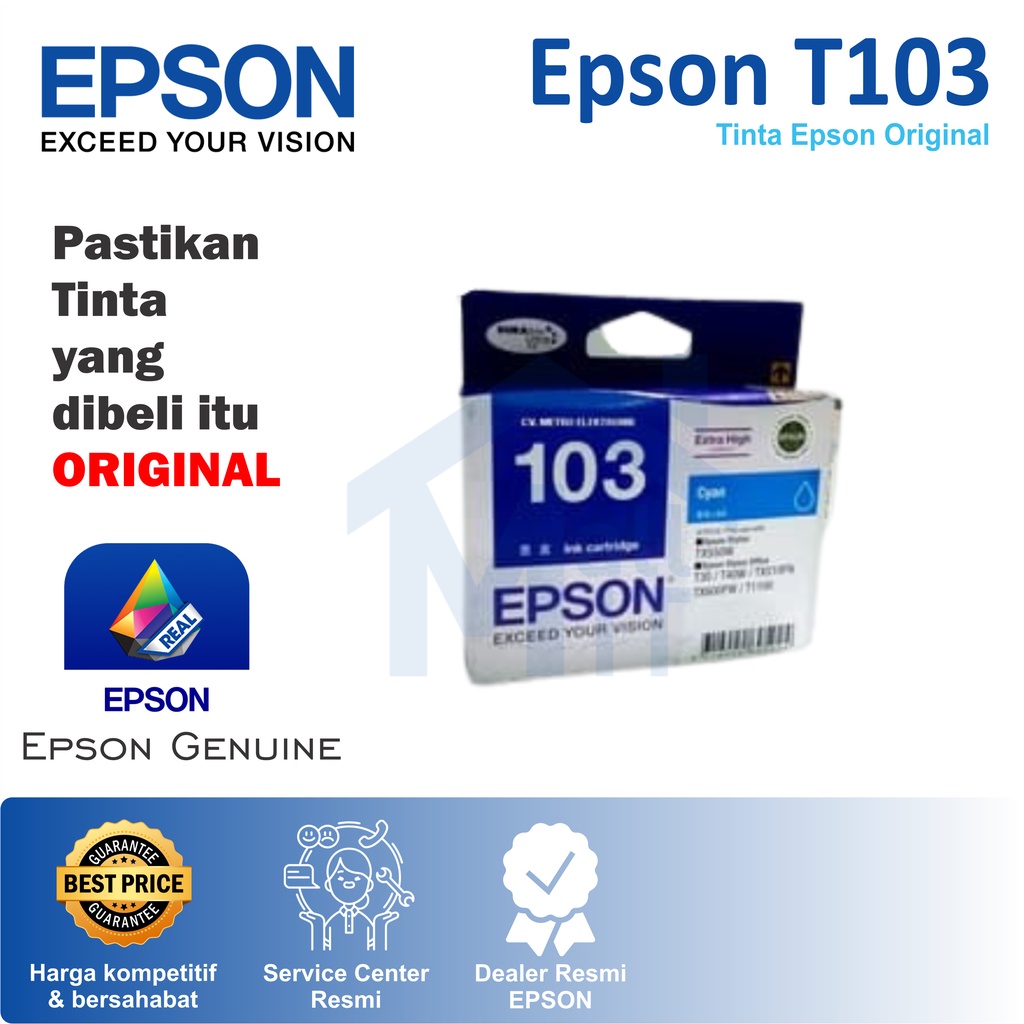 TINTA CATRIDGE EPSON T103 MAGENTA CYAN YELLOW ORIGINAL ASLI