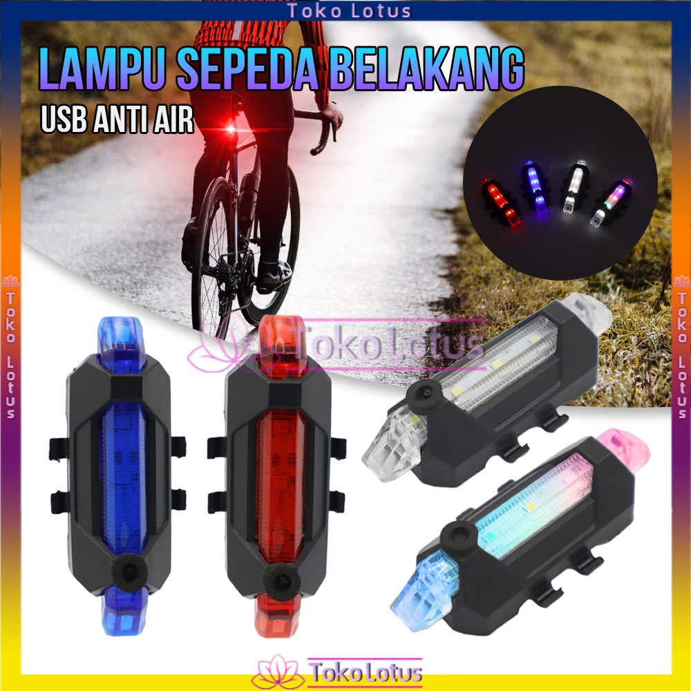 【HARGA MURAH】Lampu Belakang Sepeda LED USB Rechargeable Anti Air untuk Peringatan Bonus Kabel cash