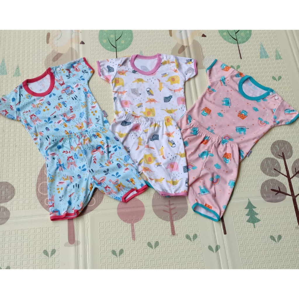 GIRL Setelan baju bayi kaos lengan PENDEK kancing pundak dan celana Girl Little q SNI