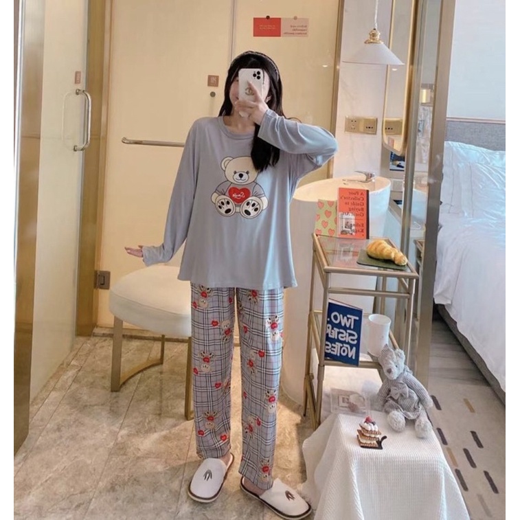 JC- Stelan Import Oversize Premium PP / Stelan piyama import Panjang  / piyama Korea Bigsize Import-Teddy Love Misty PP