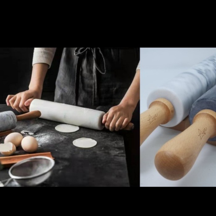 Marble rolling pin with wooden handle / penggilas adonan