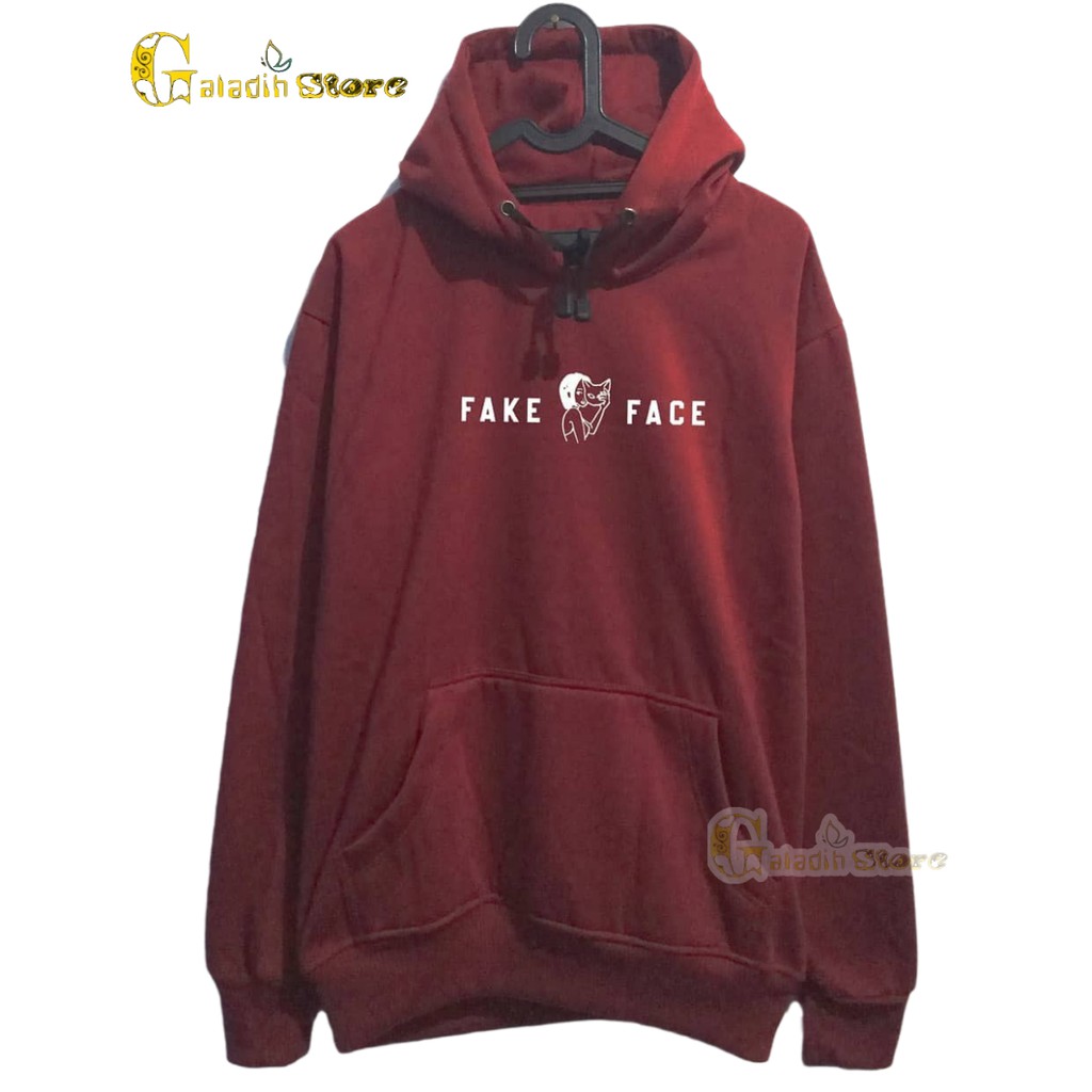 Hoodie Pria Distro original brand tebal Sweater Face Fake Basic sablon Marun Unisex Terbaru