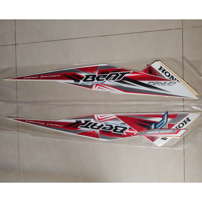 Stiker Bodi &amp; Lis Body &amp; Striping Beat Fi 2015 Putih Merah