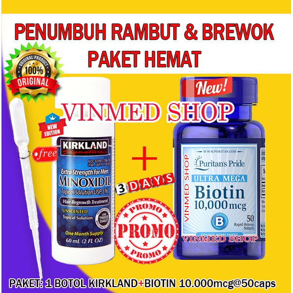 Kirkland Minoxidil 5%+Biotin 10.000mcg @50caps PAKET HEMAT