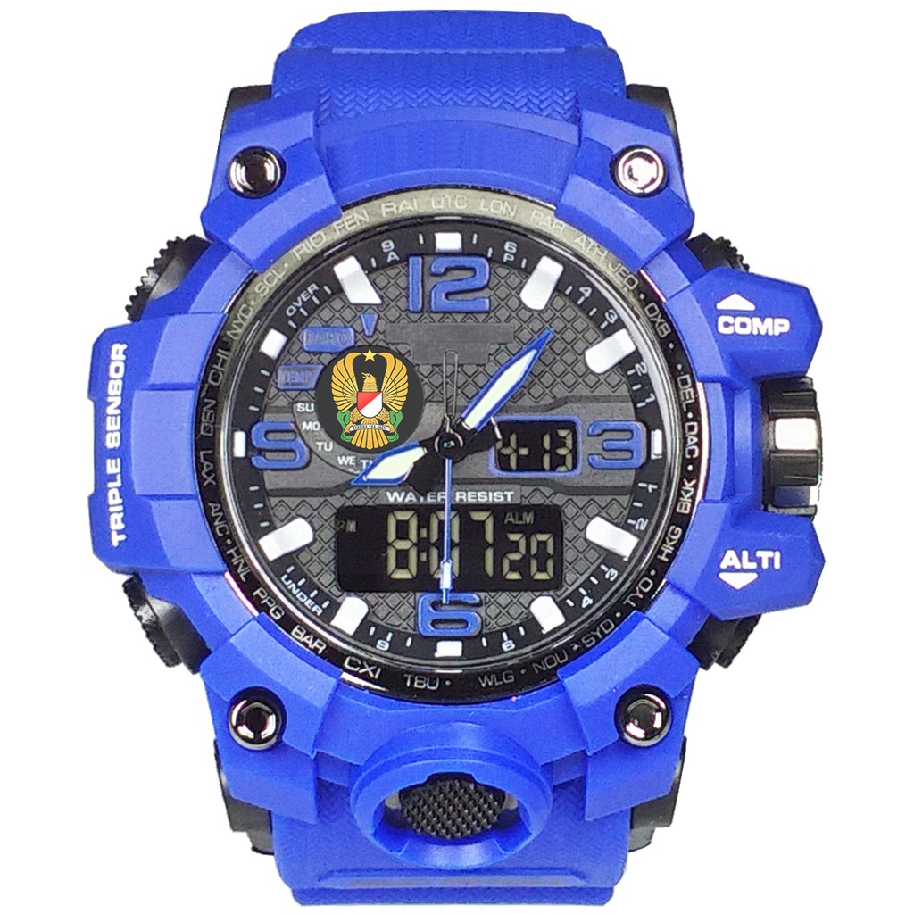 (Istimewa Bossque) Jam LOGO TNI - AD Double Time Full Biru (Exclusive)