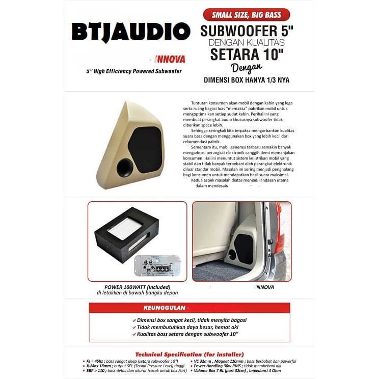Terlaris SUBWOOFER AKTIF PEERLESS OEM TOYOTA INNOVA