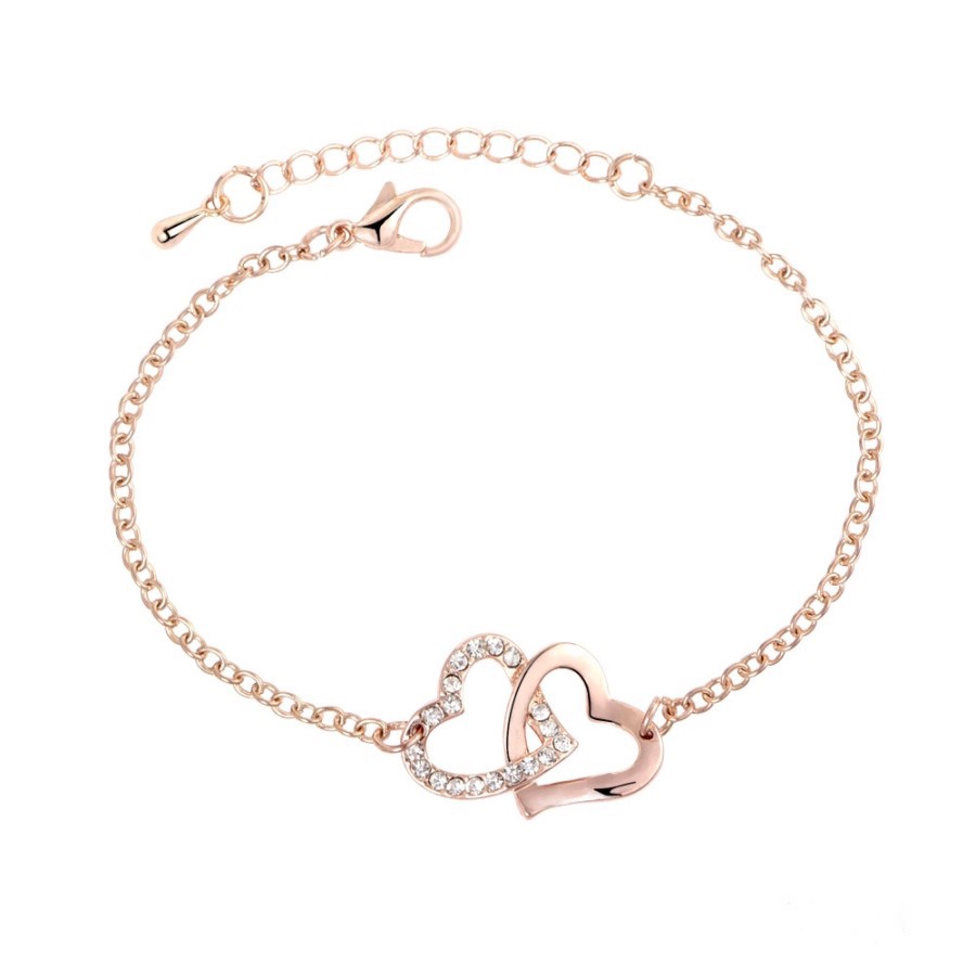 Gelang Wanita Rantai Double Hati Pasangan Korea Dalika-Rose Gold