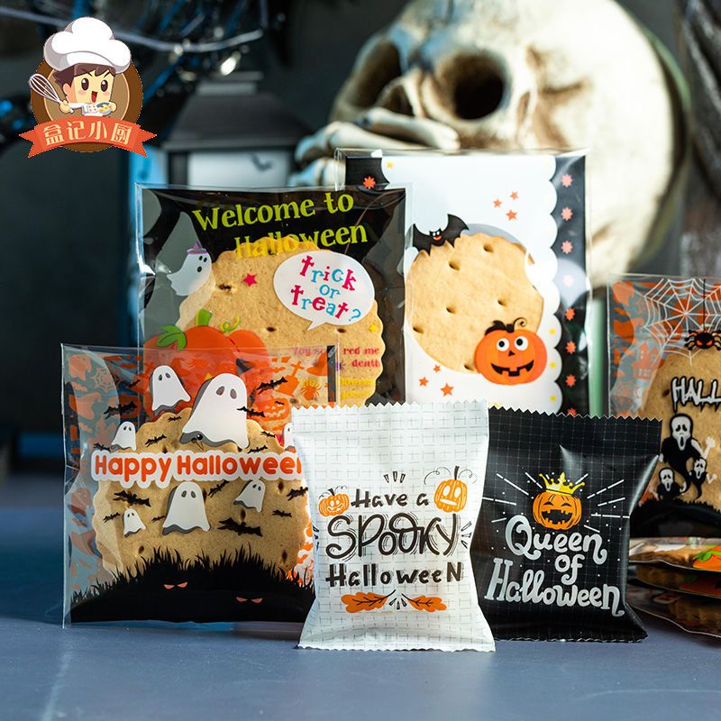 

Halloween Biskuit Tas Kepingan Salju Crisp Cookie Self-Sealing Packing Tas Hitam Castle Transparan T